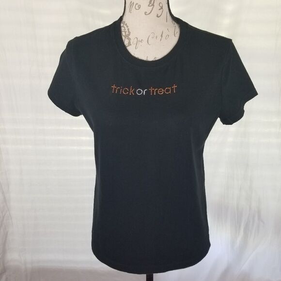 Basic Black Trick Or Treat Cotton Short Sleeve T-Shirt Size‎ L - Picture 1 of 8